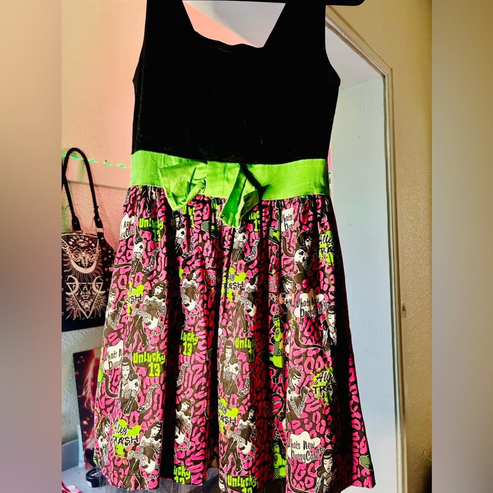 Too Fast Gracie Pinup Dress Cats Meow
Pink Green Leopard Fit & Flare